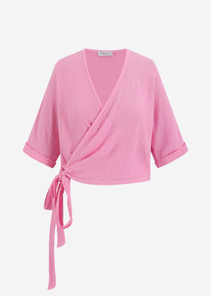 Musselin Bluse zum Wickeln - babyrosa