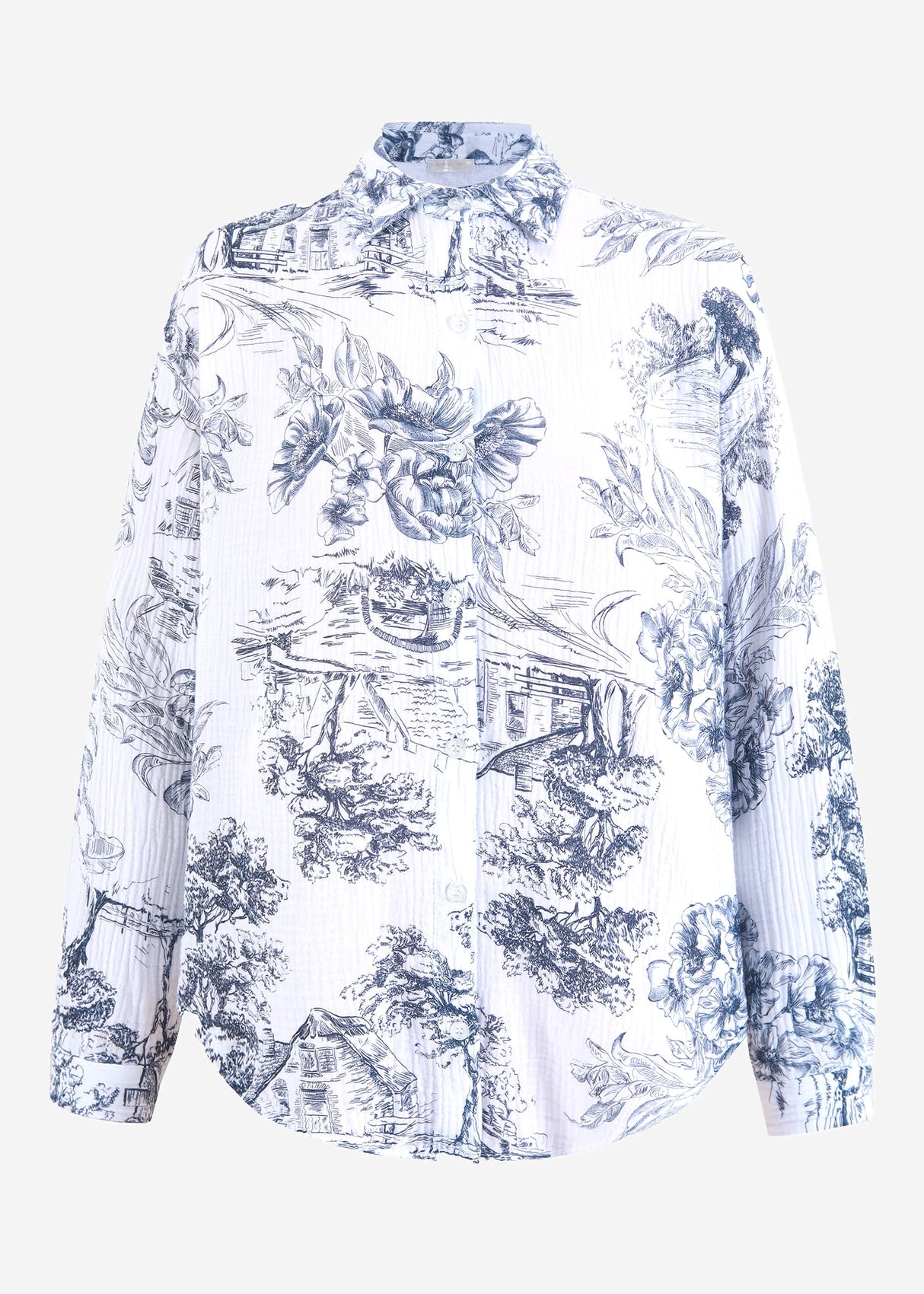 Oversize Musselin Bluse mit Print - dunkelblau