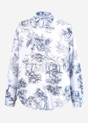 Oversize Musselin Bluse mit Print - dunkelblau