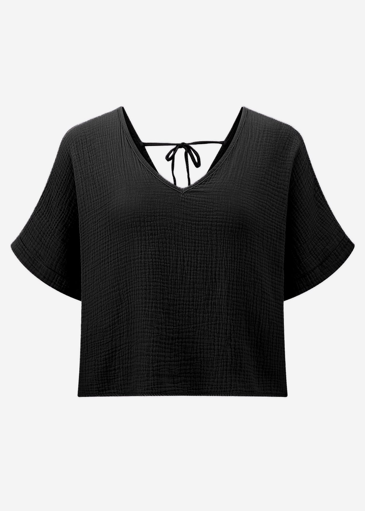 Musselin Shirt mit V-Ausschnitt - schwarz