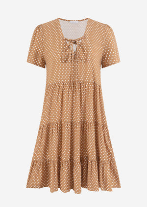 Luftiges Kleid mit Tupfen-Print - braun
