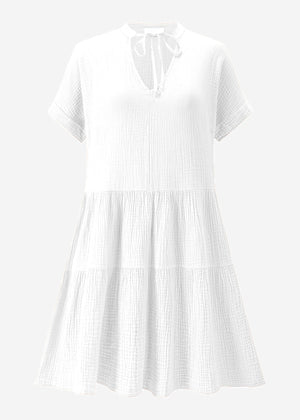 Kurzes Musselin Kleid mit Volants - weiß