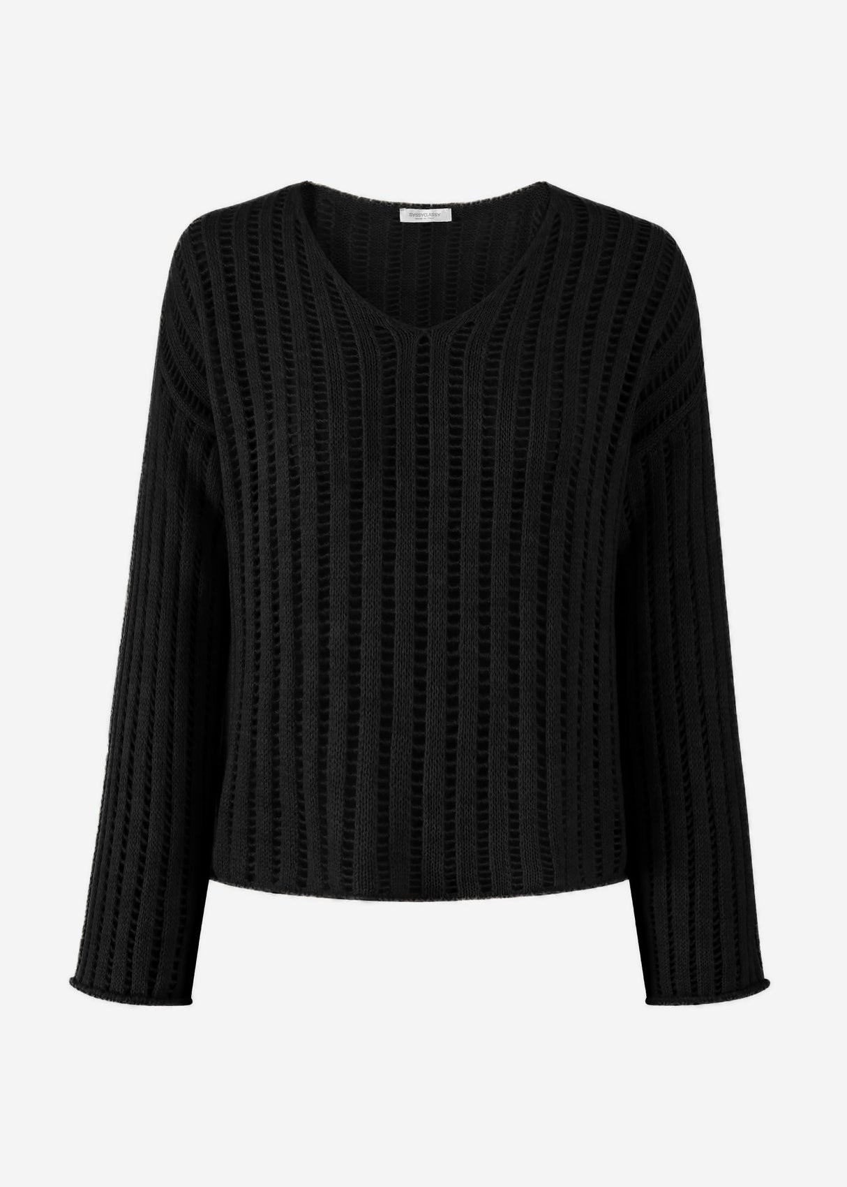 Pullover im Leiterstich-Look - schwarz