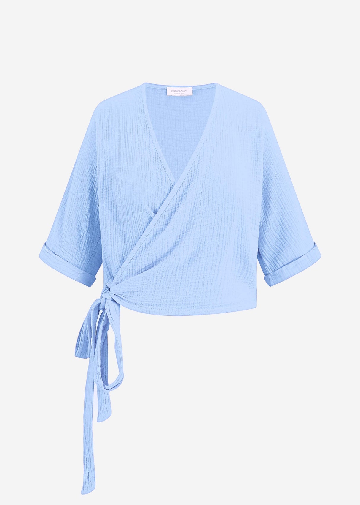 Musselin Bluse zum Wickeln - hellblau
