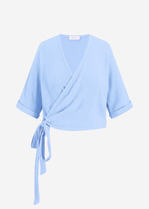 Musselin Bluse zum Wickeln - hellblau