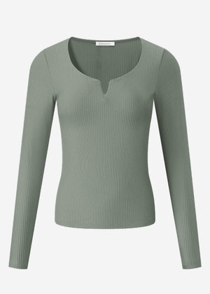 Geripptes Langarmshirt - khaki