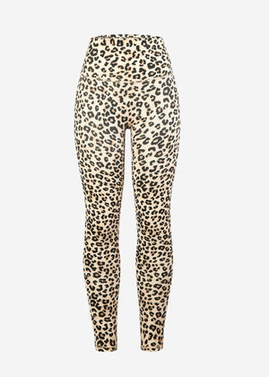 High-waisted sports leggings with leopard print - beige