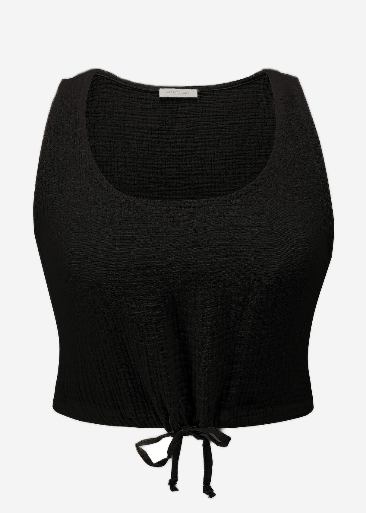 Musselin Top mit Zugband - schwarz