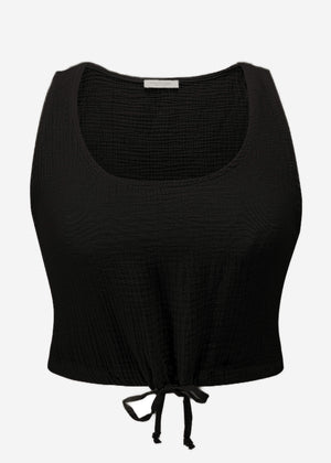 Musselin Top mit Zugband - schwarz