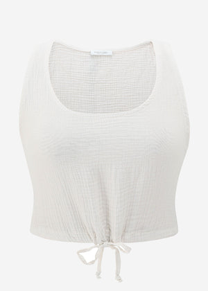 Musselin Top mit Zugband - weiß