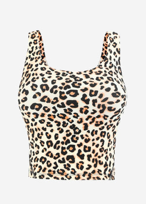 Crop Sport-BH mit Kreuz Rücken in Leo-Print - beige