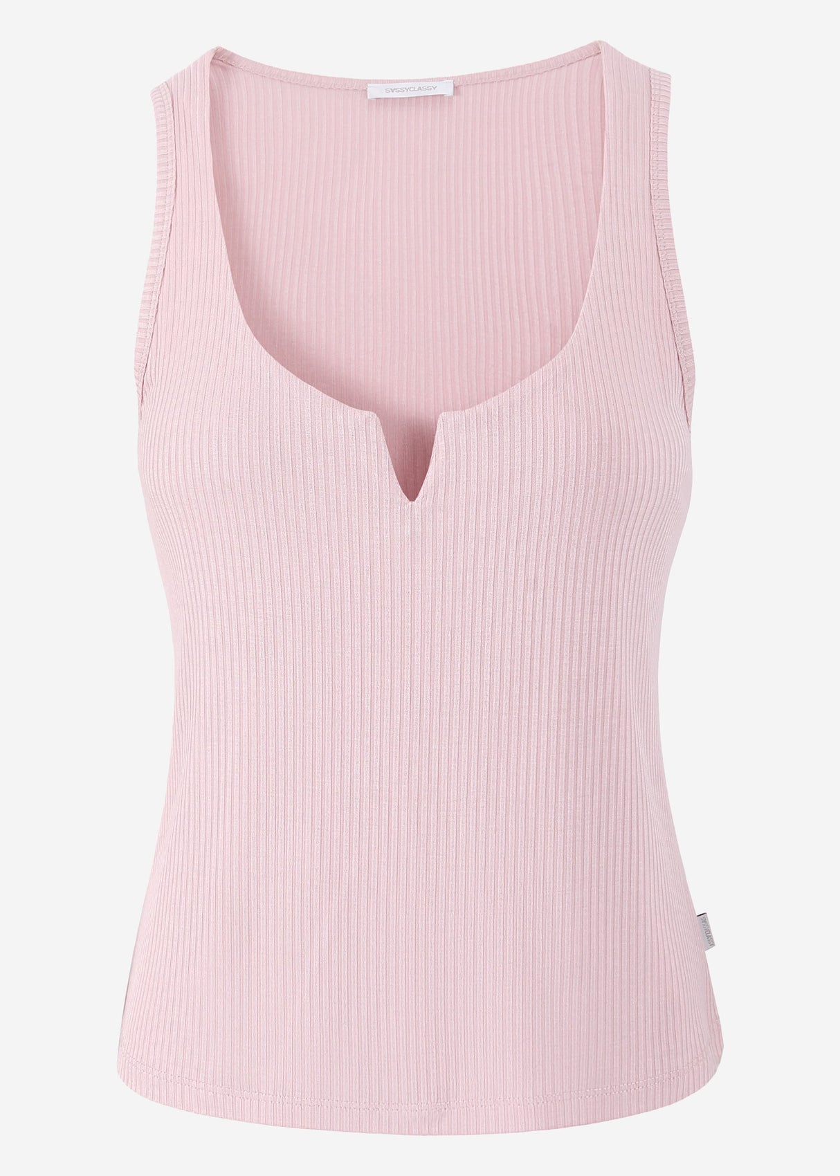 Ribbed V-neck top - dusty pink
