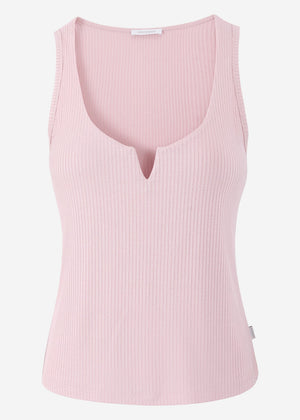 Ribbed V-neck top - dusty pink