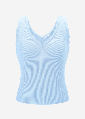 Knitted top with V-neck - light blue