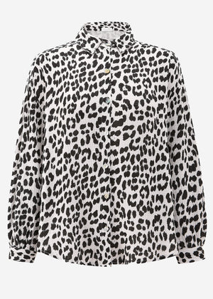 Musselin Blouse Oversize briefly with Leo -Print - OffWhite