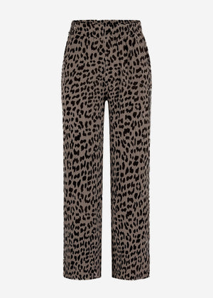 Wide-leg muslin pants in leopard print - taupe
