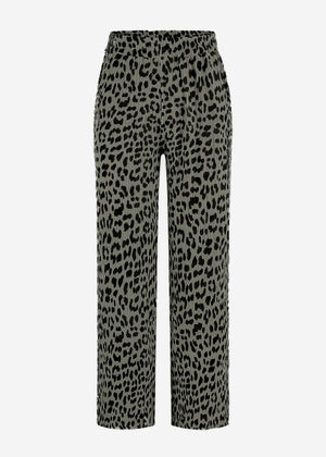 Wide-leg muslin pants in leopard print - khaki