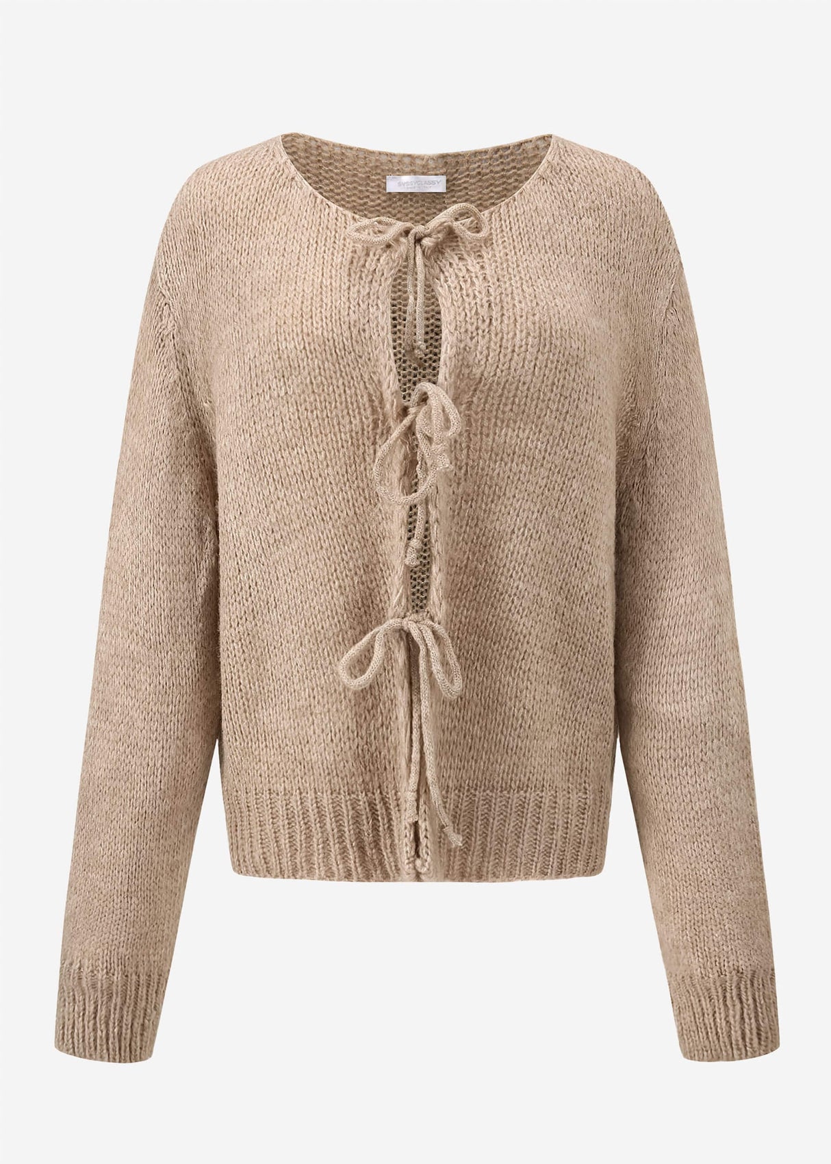 Cardigan with bow closure - beige