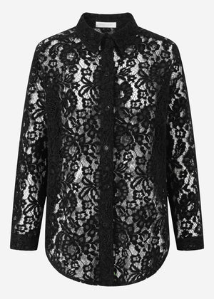 Bluse aus Spitze mit Samteffekt - schwarz