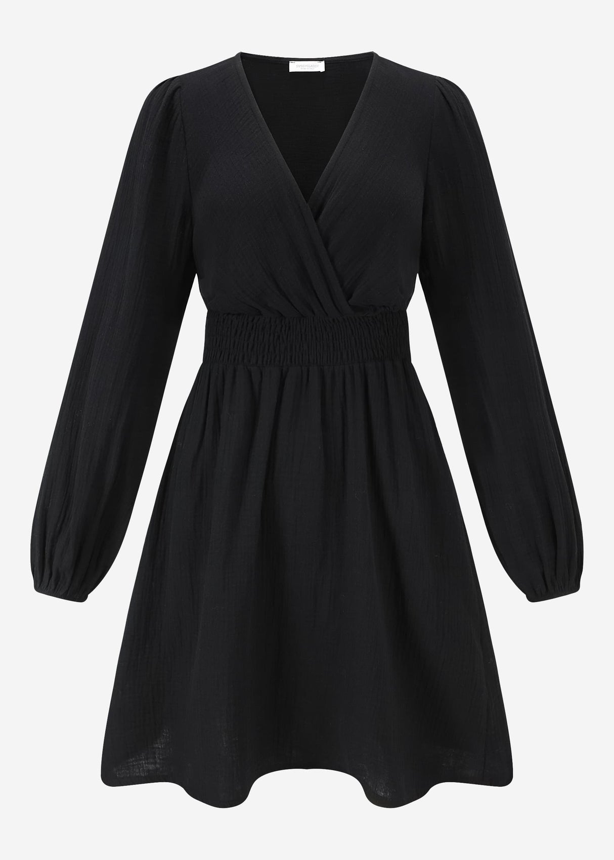 Muslin dress with V-neck - black