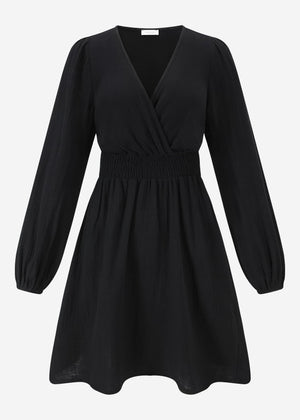 Muslin dress with V-neck - black