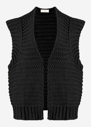 Ärmellose Strickweste mit strukturierten Schultern - schwarz