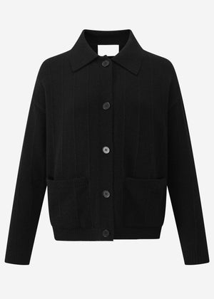 Cardigan with collar and button placket - black