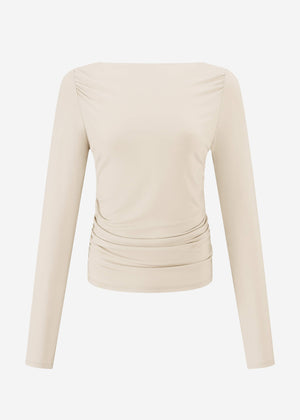 Langarmshirt mit Raffungen - beige