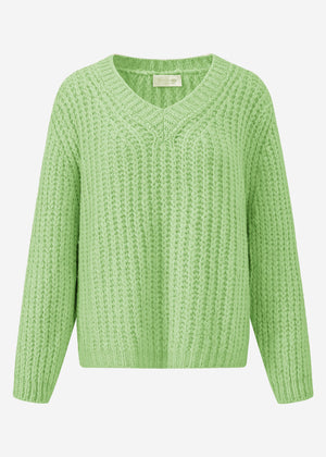 Oversize Grobstrick Pullover mit V-Ausschnitt - salbeigrün