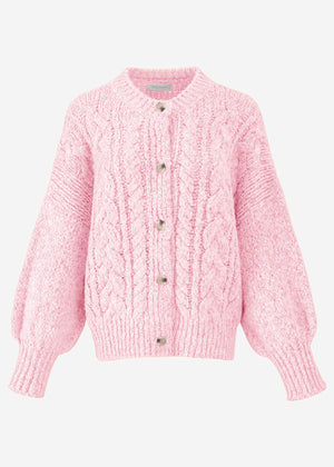 Super flauschige Strickjacke mit Zopfmuster - rosa