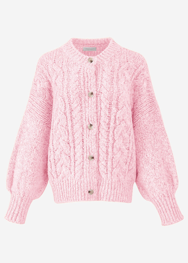 Super flauschige Strickjacke mit Zopfmuster - rosa