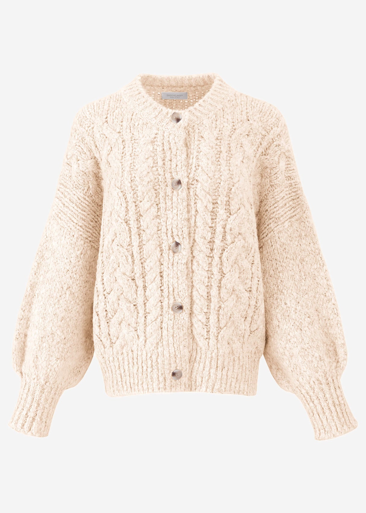 Super flauschige Strickjacke mit Zopfmuster - cremeweiß