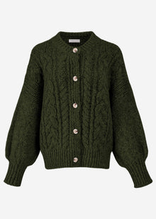 Super flauschige Strickjacke mit Zopfmuster - khaki