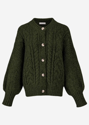 Super flauschige Strickjacke mit Zopfmuster - khaki
