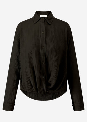 Musselin Bluse mit Knoten - schwarz