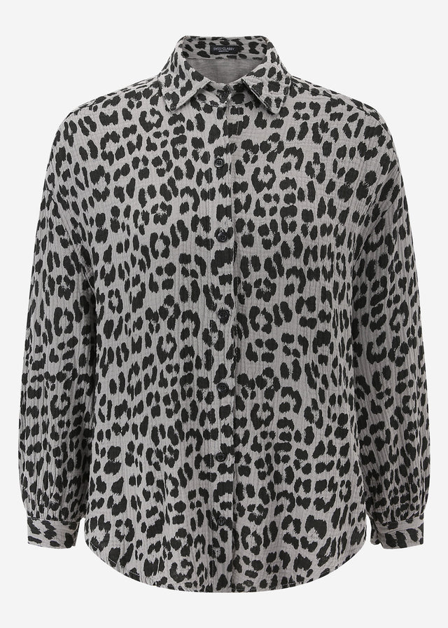 Oversized muslin blouse with leopard print - taupe