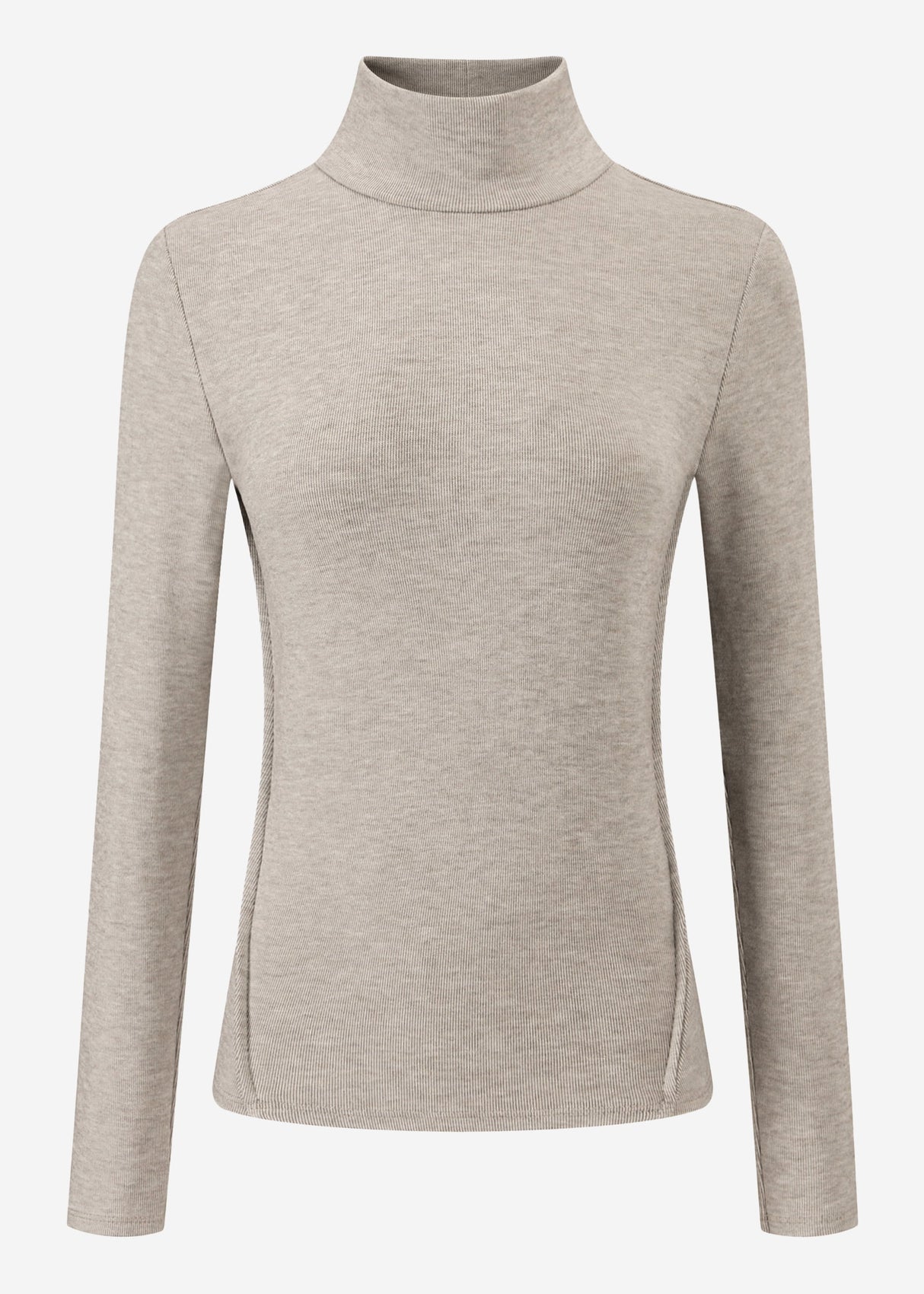 Rollkragen-Shirt mit Ziernähten - taupe meliert