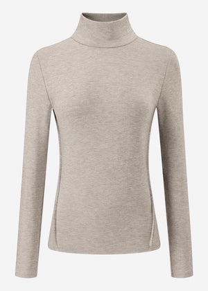 Rollkragen-Shirt mit Ziernähten - taupe meliert
