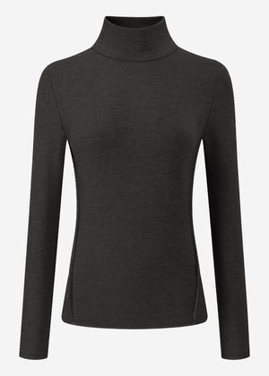 Rollkragen-Shirt mit Ziernähten - dunkelgrau meliert