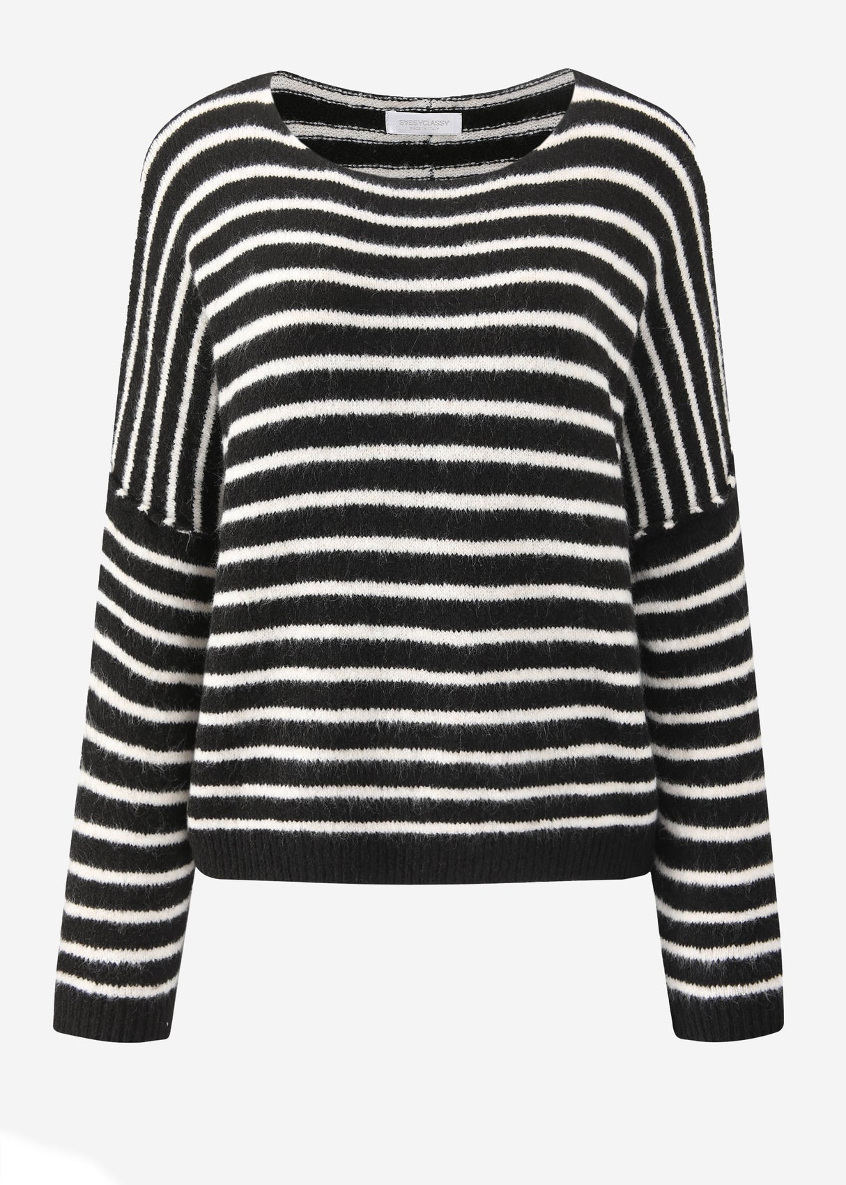 Gestreifter Oversize Pullover mit Rückennaht - schwarz-offwhite