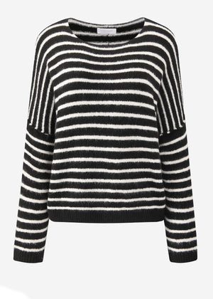 Gestreifter Oversize Pullover mit Rückennaht - schwarz-offwhite