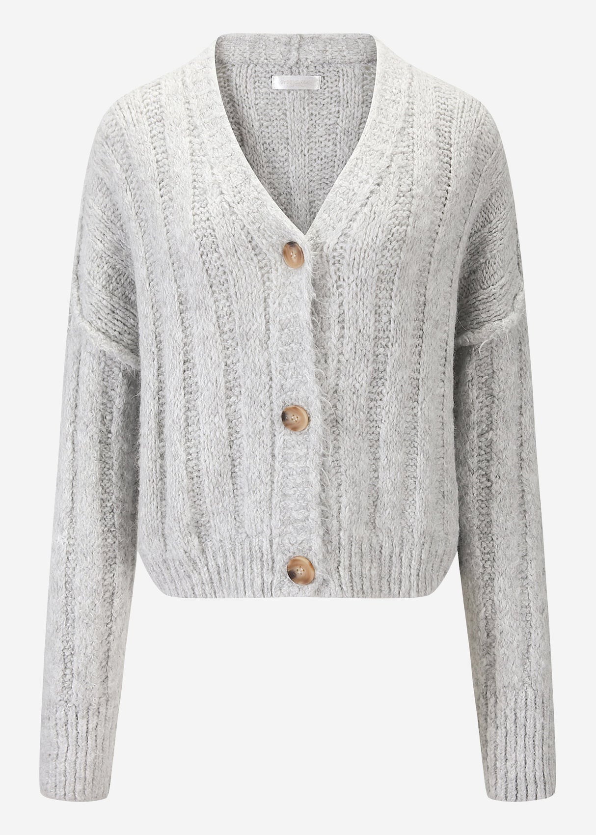 Gerippter Strickcardigan mit Knöpfen - hellgrau