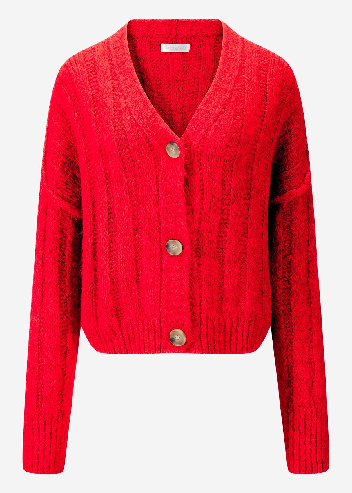 Gerippter Strickcardigan mit Knöpfen - rot
