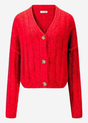 Gerippter Strickcardigan mit Knöpfen - rot