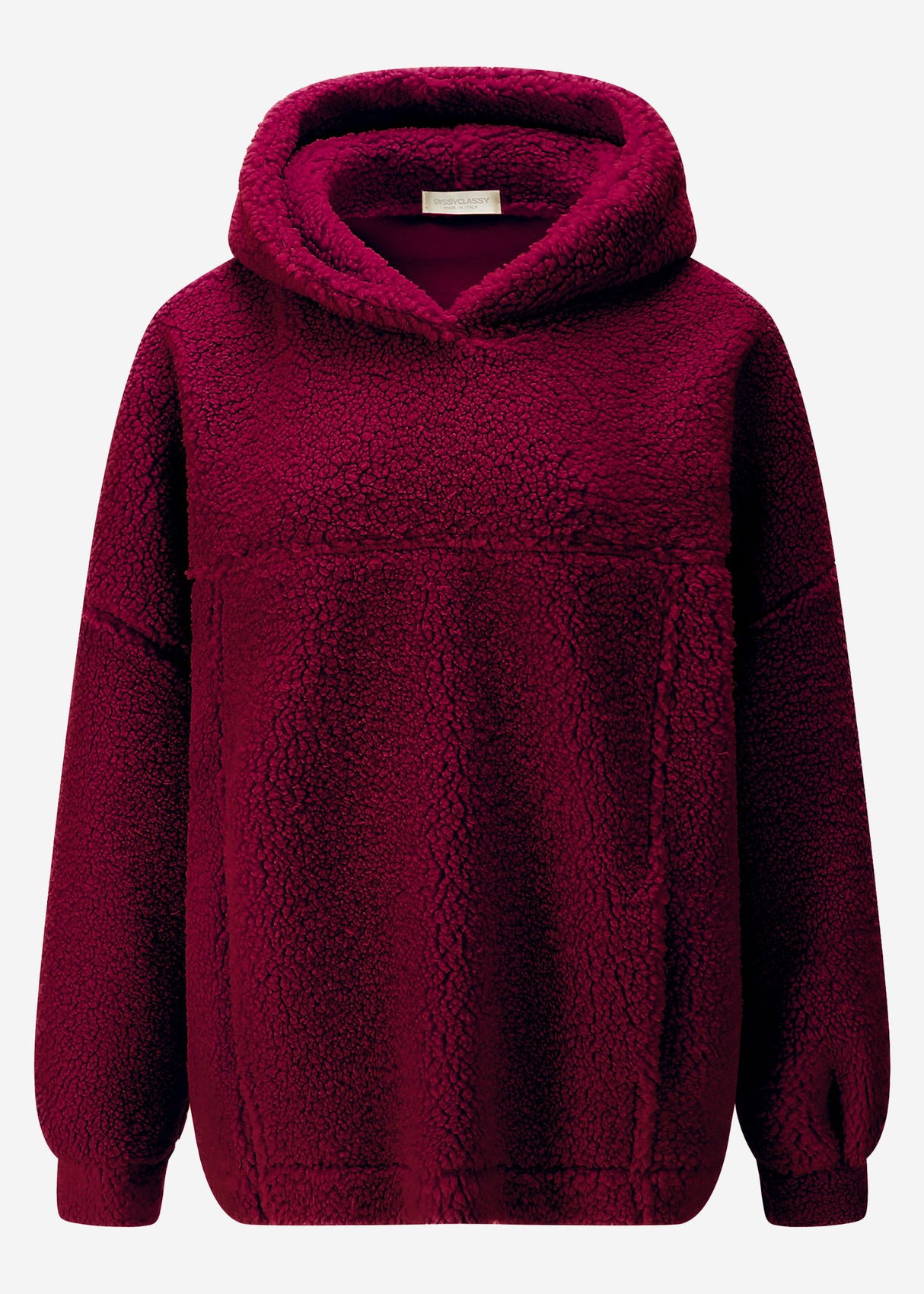 Oversize teddy sweatshirt with hood - burgundy