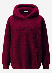 Oversized hooded teddy sweatshirt - burgundy