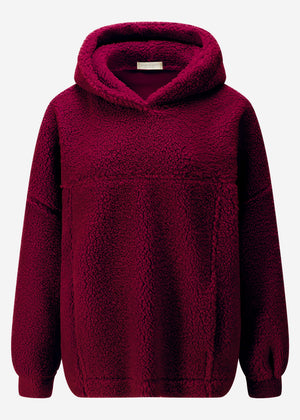 Oversize teddy sweatshirt with hood - burgundy