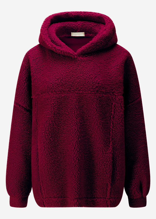 Oversized hooded teddy sweatshirt - burgundy