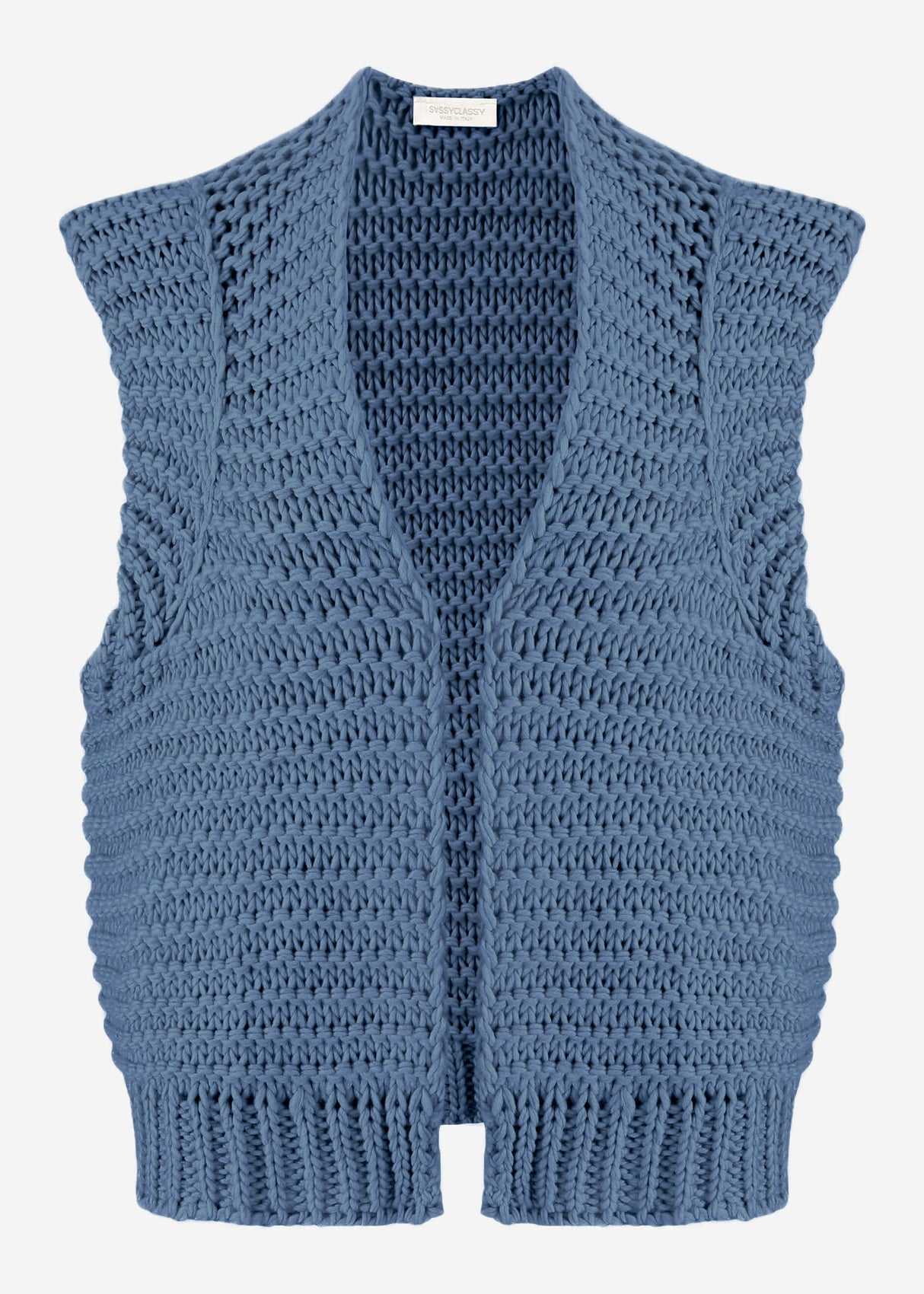 Ärmellose Strickweste mit strukturierten Schultern - jeansblau