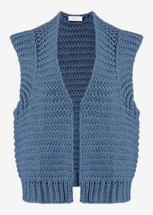 Ärmellose Strickweste mit strukturierten Schultern - jeansblau